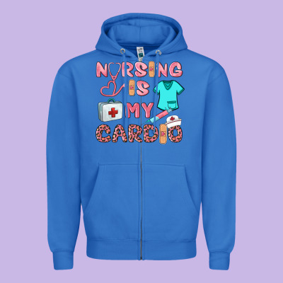 Nursing Is My Cardio Zipper Hoodie Designed By Barkaloodesign