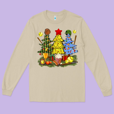 Christmas With Softball Trees Bbs Long Sleeve Tee Designed By Bundleandbundleshop