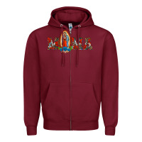 Burgundy mama our lady of guadalupe Zipper Hoodie - BarkalooDesign