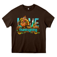 Chocolate Brown Love Thanksgiving with Turkey Heavy Core Tee - texasbilliewilder