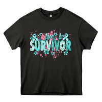 Asphalt I am a survivor teal ribbon Ovarian Cancer Heavy Core Tee - NancyCooperArtShop