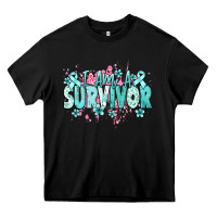 Black I am a survivor teal ribbon Ovarian Cancer Heavy Core Tee - NancyCooperArtShop
