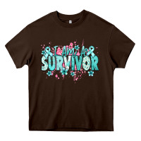 Chocolate Brown I am a survivor teal ribbon Ovarian Cancer Heavy Core Tee - NancyCooperArtShop