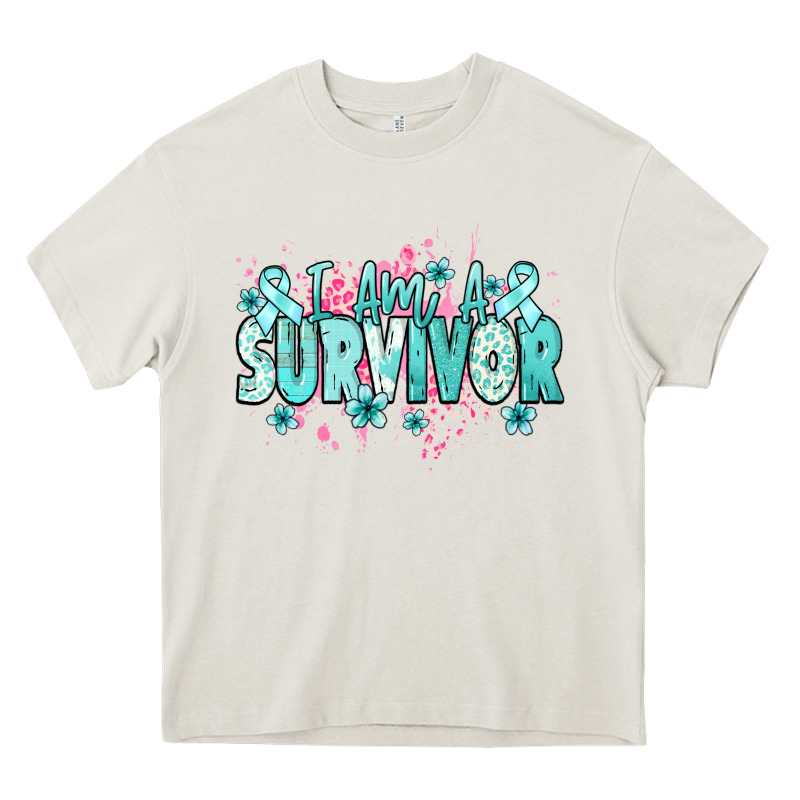 I Am A Survivor Teal Ribbon Ovarian Cancer Heavy Core Tee by NancyCooperArtShop | Teevron