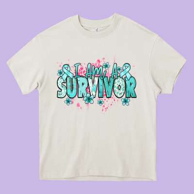 I Am A Survivor Teal Ribbon Ovarian Cancer Heavy Core Tee Designed By Nancycooperartshop