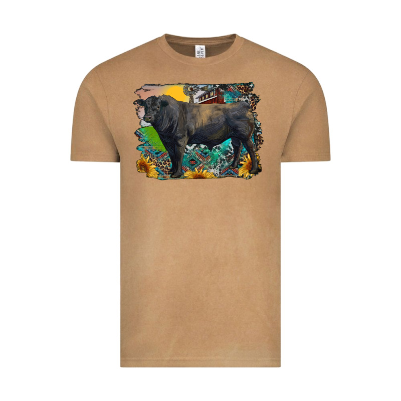 Black Angus Bull With Aztec And Farm Background Vintage Tee by RanaPortraitStore | Teevron
