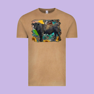 Black Angus Bull With Aztec And Farm Background Vintage Tee Designed By Ranaportraitstore