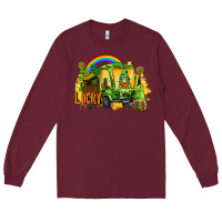 Burgundy lucky gnomes truck St. Patrick's Day Long Sleeve Tee - FaDigitalArtStudio