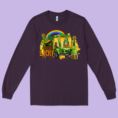Lucky Gnomes Truck St. Patrick's Day Long Sleeve Tee Designed By Fadigitalartstudio