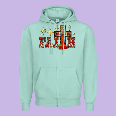 Faith Our Lady Of Guadalupe Cross Zipper Hoodie Designed By Barkaloodesign