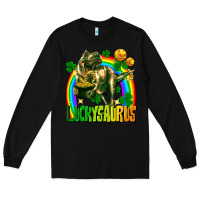 Black luckysaurus St. Patricks Day Long Sleeve Tee - FaDigitalArtStudio