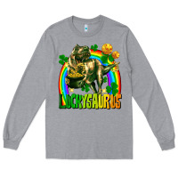Heather Grey luckysaurus St. Patricks Day Long Sleeve Tee - FaDigitalArtStudio
