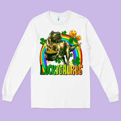 Luckysaurus St. Patricks Day Long Sleeve Tee Designed By Fadigitalartstudio