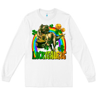 White luckysaurus St. Patricks Day Long Sleeve Tee - FaDigitalArtStudio