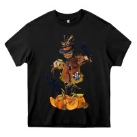 Black Scarecrow with Pumpkin Heavy Core Tee - texasbilliewilder