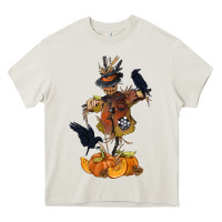 Cream Scarecrow with Pumpkin Heavy Core Tee - texasbilliewilder