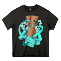 Asphalt Ovarian Cancer diva teal ribbon Heavy Core Tee - NancyCooperArtShop