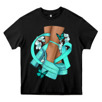 Black Ovarian Cancer diva teal ribbon Heavy Core Tee - NancyCooperArtShop