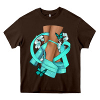 Chocolate Brown Ovarian Cancer diva teal ribbon Heavy Core Tee - NancyCooperArtShop