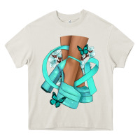 Cream Ovarian Cancer diva teal ribbon Heavy Core Tee - NancyCooperArtShop