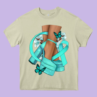 Ovarian Cancer Diva Teal Ribbon Heavy Core Tee Designed By Nancycooperartshop