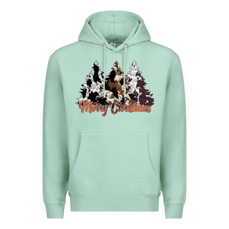 Merry Christmas Cowhide Trees Premium Hoodie by CowhideDigitalArt | Teevron
