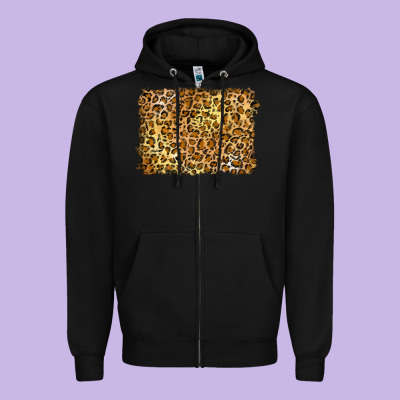 Handdrawn Leopard Pattern Yellow Zipper Hoodie Designed By Barkaloodesign
