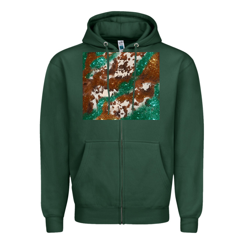 Brown Cowhide Glitter Zipper Hoodie by BarkalooDesign | Teevron