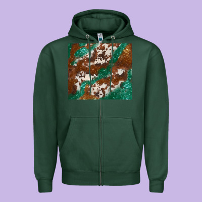 Brown Cowhide Glitter Zipper Hoodie Designed By Barkaloodesign