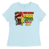 Baby Blue juneteenth breaking every chain since 1865 Ladies Tee - CowGirlArtShop