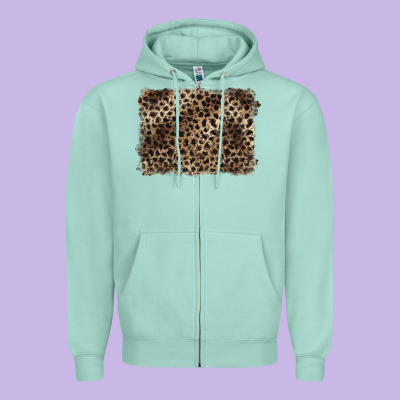 Handdrawn Leopard Pattern Brown Zipper Hoodie Designed By Barkaloodesign