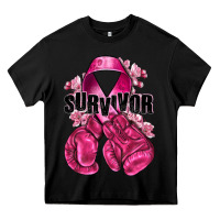 Black Survivor Breast Cancer with boxing gloves Heavy Core Tee - NancyCooperArtShop