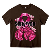 Chocolate Brown Survivor Breast Cancer with boxing gloves Heavy Core Tee - NancyCooperArtShop