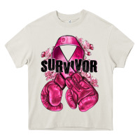 Cream Survivor Breast Cancer with boxing gloves Heavy Core Tee - NancyCooperArtShop