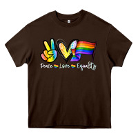 Chocolate Brown Peace love equality Heavy Core Tee - NancyCooperArtShop