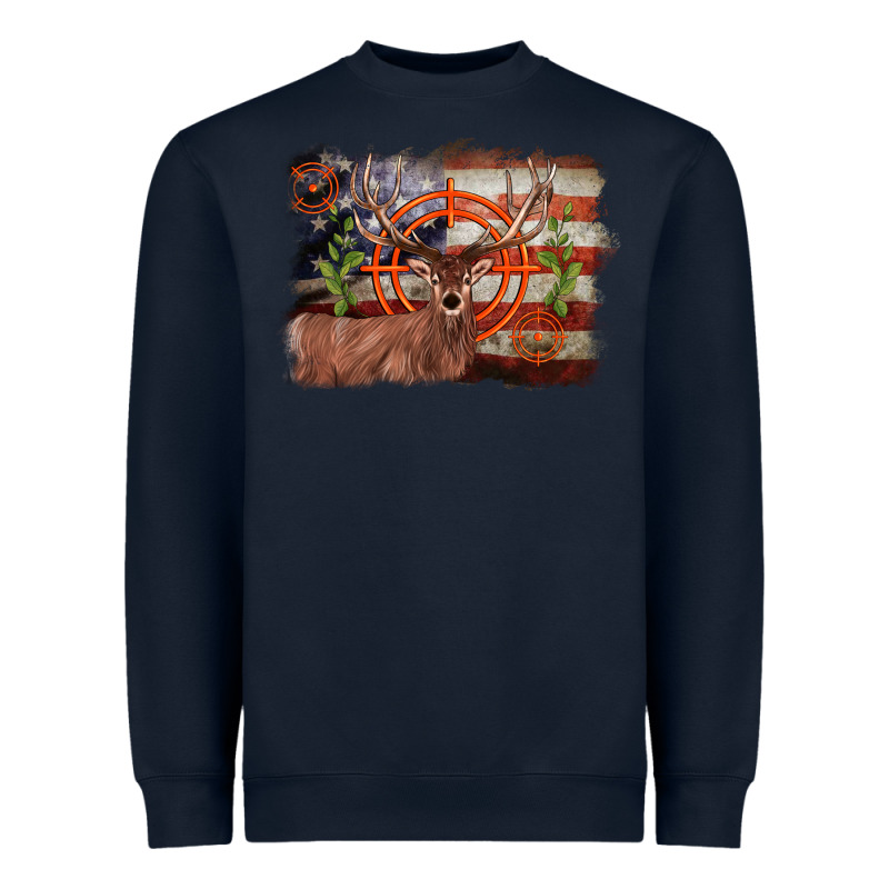 Deer Hunting Target American Flag  Background Heavyweight Sweatshirt by BarkalooDesign | Teevron