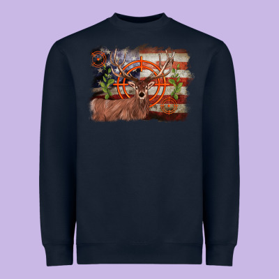 Deer Hunting Target American Flag  Background Heavyweight Sweatshirt Designed By Barkaloodesign