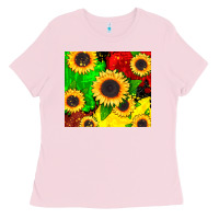 Bubblegum Pink juneteenth sunflowers Ladies Tee - CowGirlArtShop