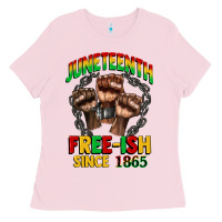 Bubblegum Pink juneteenth free ish since 1865 Ladies Tee - CowGirlArtShop