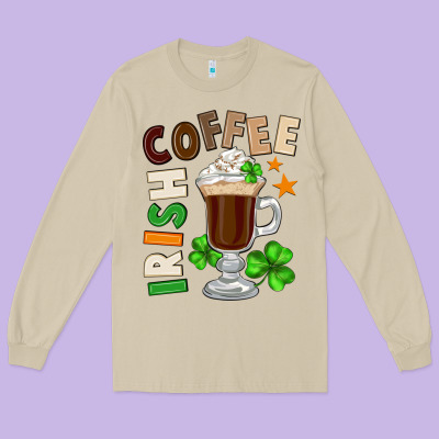 Irish Coffee St. Patrick's Day Long Sleeve Tee Designed By Fadigitalartstudio