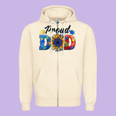 Proud Dad Autism Zipper Hoodie Designed By Barkaloodesign