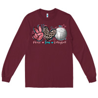 Burgundy Peace Love Volleyball Long Sleeve Tee - FaDigitalArtStudio