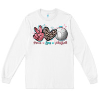 White Peace Love Volleyball Long Sleeve Tee - FaDigitalArtStudio