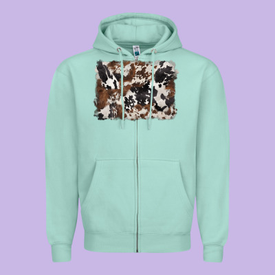 Black And Brown Cowhide Background Zipper Hoodie Designed By Barkaloodesign