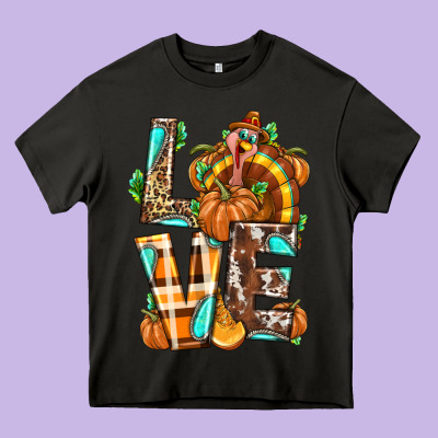 Love Turkey Thanksgiving Heavy Core Tee Designed By Texasbilliewilder