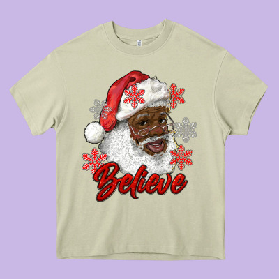 African American Santa Believe Heavy Core Tee Designed By Ranaportraitstore