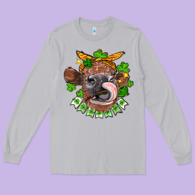 St. Patrick's Day Cow Long Sleeve Tee Designed By Fadigitalartstudio