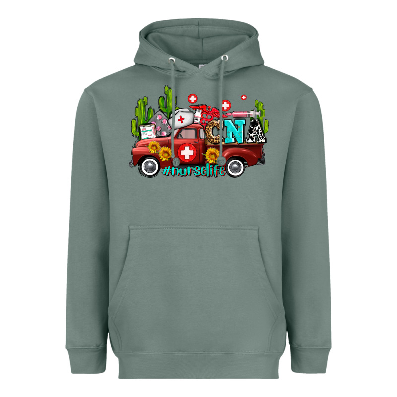 Cna Nurse Truck With Cactus And Sunflowers Heavyweight Hoodie by AdoDesignShop | Teevron