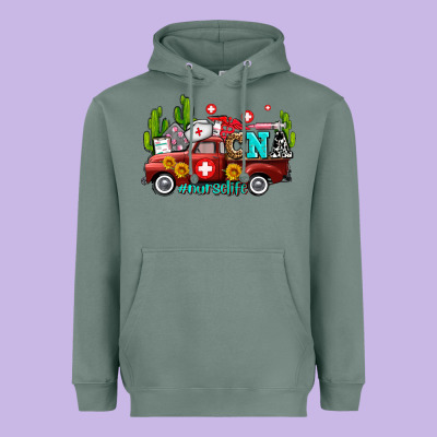 Cna Nurse Truck With Cactus And Sunflowers Heavyweight Hoodie Designed By Adodesignshop