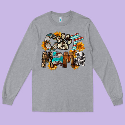 Western Cat Mama Mother's Day Long Sleeve Tee Designed By Fadigitalartstudio
